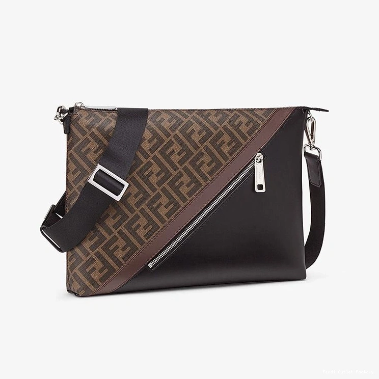 Vintage HOT In Bag Fendi Messenger FF Fabric Brown Motif Slim 0825